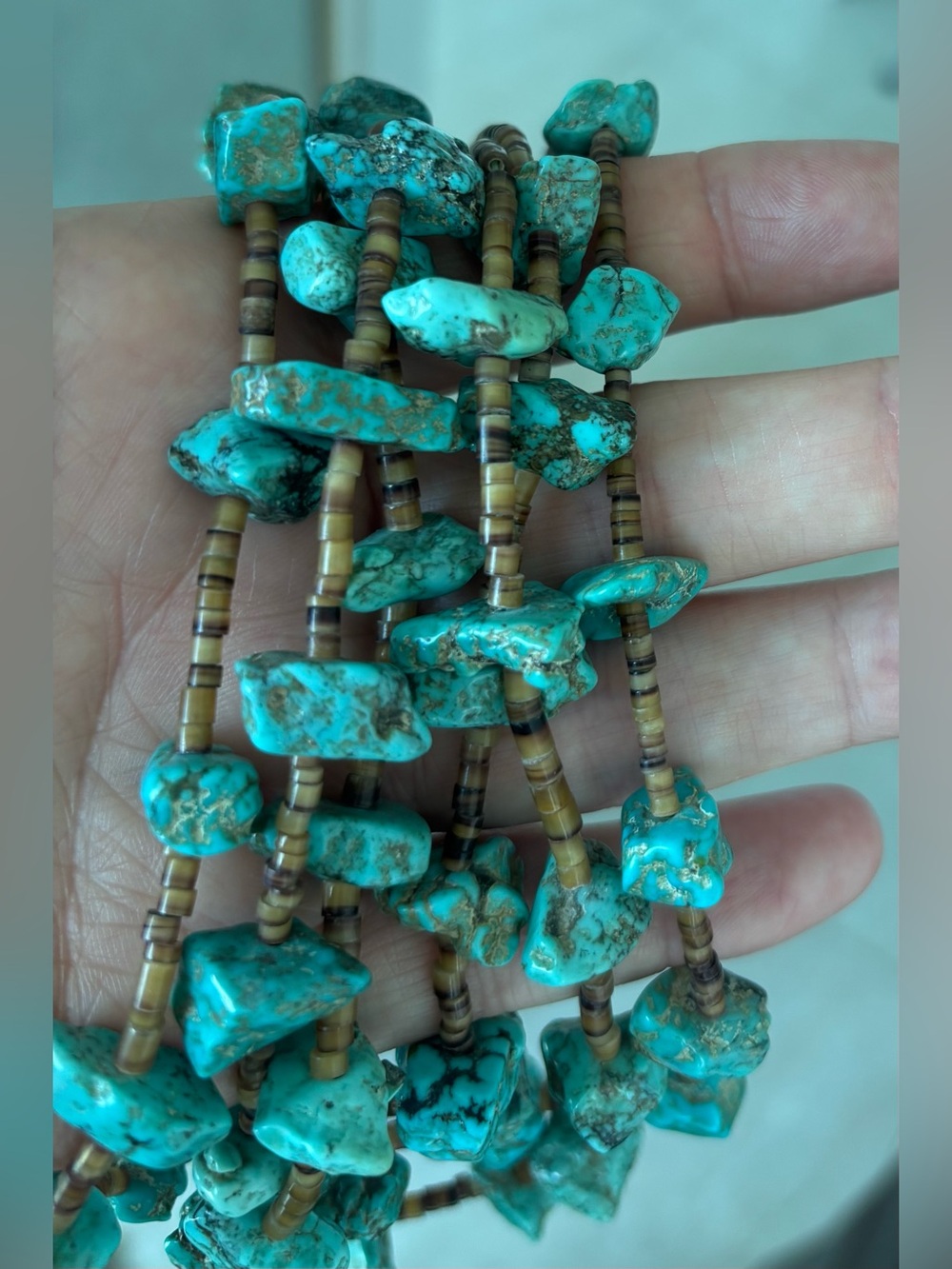 Vintage Native American 3 Strand Turquoise Nugget Heishi Necklace 32” - Picture 4 of 11